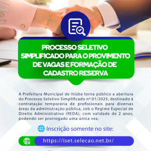 PROCESSO SELETIVO SIMPLIFICADO 2025 – PREFEITURA DE ITIÚBA